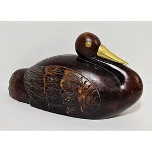 Frederick Cooper Brass And Wood Carved Duck Swan Figurine Heavy MCM Mantel